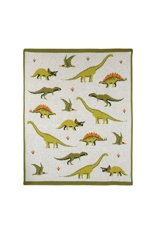 Green Dinosaur Jacquard Knit Baby Blanket