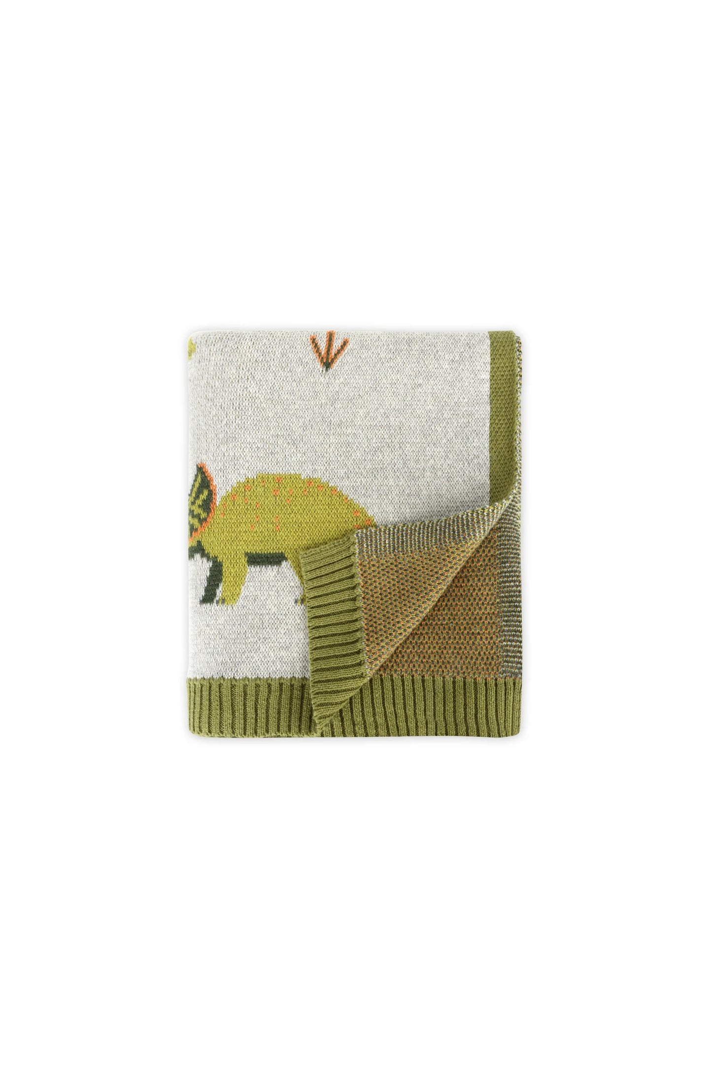 Green Dinosaur Jacquard Knit Baby Blanket