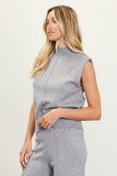 Grey Mock Neck Sleeveless Knit Top