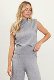 Grey Mock Neck Sleeveless Knit Top