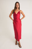 Halter Cowl Neck Satin Dress