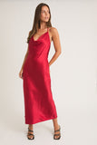 Halter Cowl Neck Satin Dress