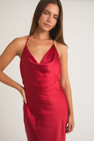 Halter Cowl Neck Satin Dress