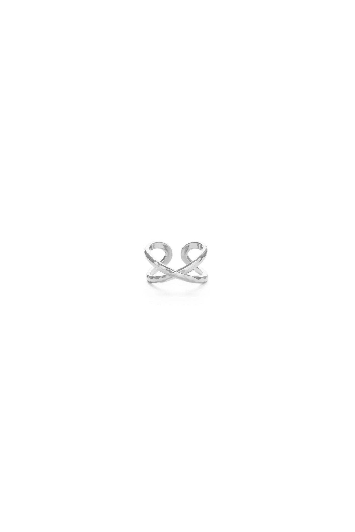 Hammered Crossover Cuff Ring Silver