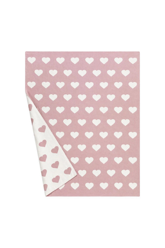 Hearts Reversible Jacquard Knit Baby Blanket