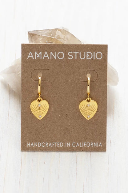 Heart with Eye Huggie Hoops