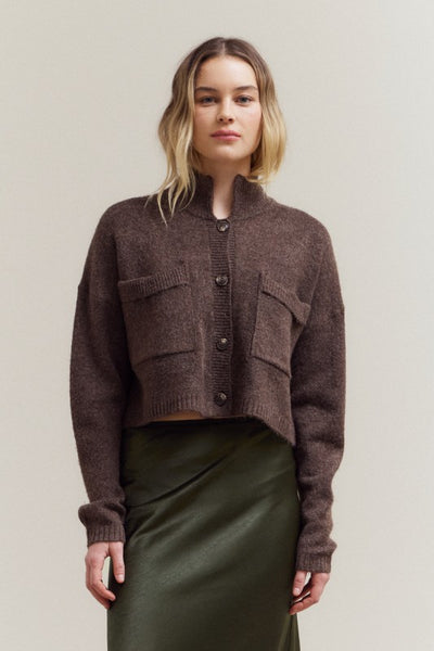 High Collar Crop Cardigan