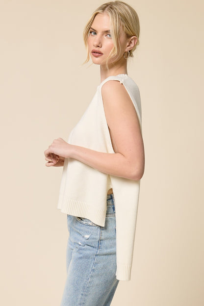 High Low Sleeveless Sweater Coconut Milk