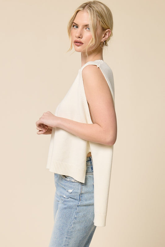 High Low Sleeveless Sweater Coconut Milk