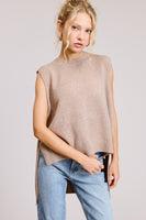 High Low Sleeveless Sweater Dark Beige