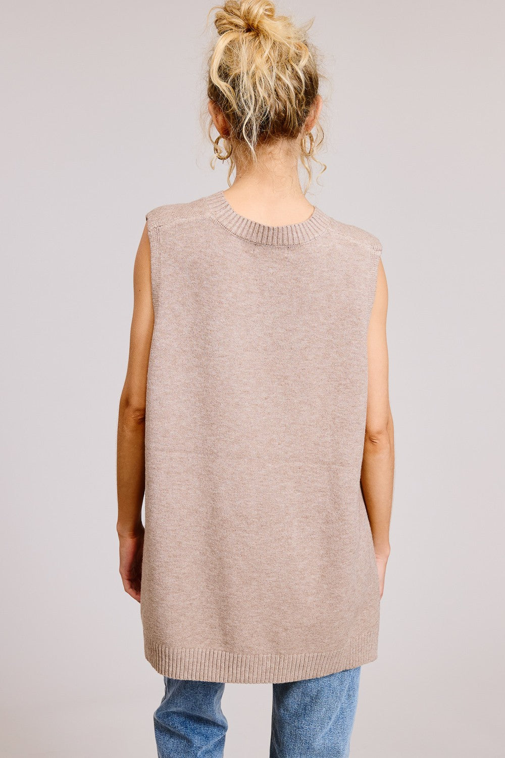 High Low Sleeveless Sweater Dark Beige