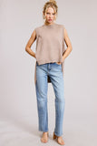 High Low Sleeveless Sweater Dark Beige