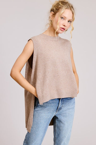 High Low Sleeveless Sweater Dark Beige