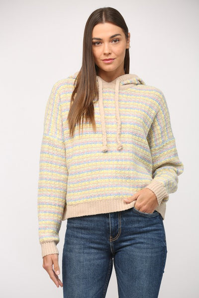 Hooded Texture Stripe Sweater