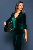 Hunter Green Velvet Ruched Sleeve Blazer