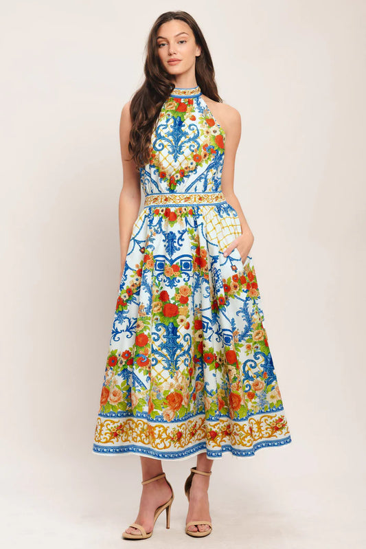 Ceramic Flora Woven Midi Dress