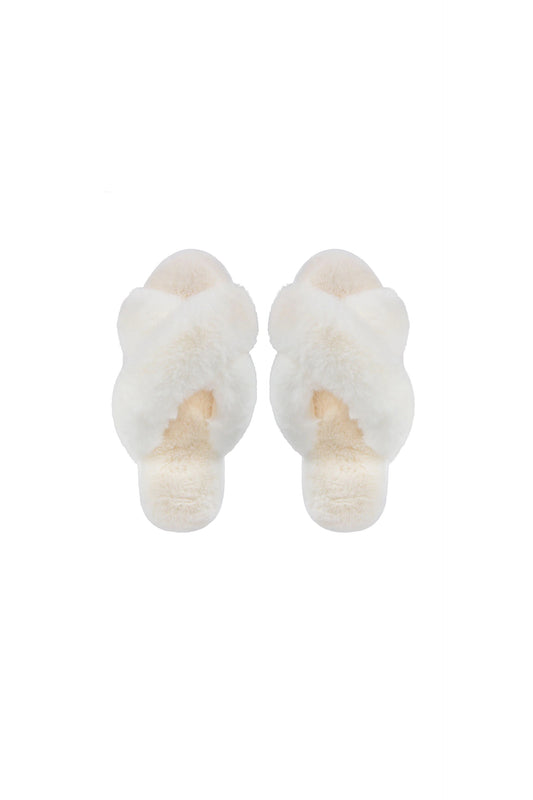 Ivory Faux Fur Plush Slippers