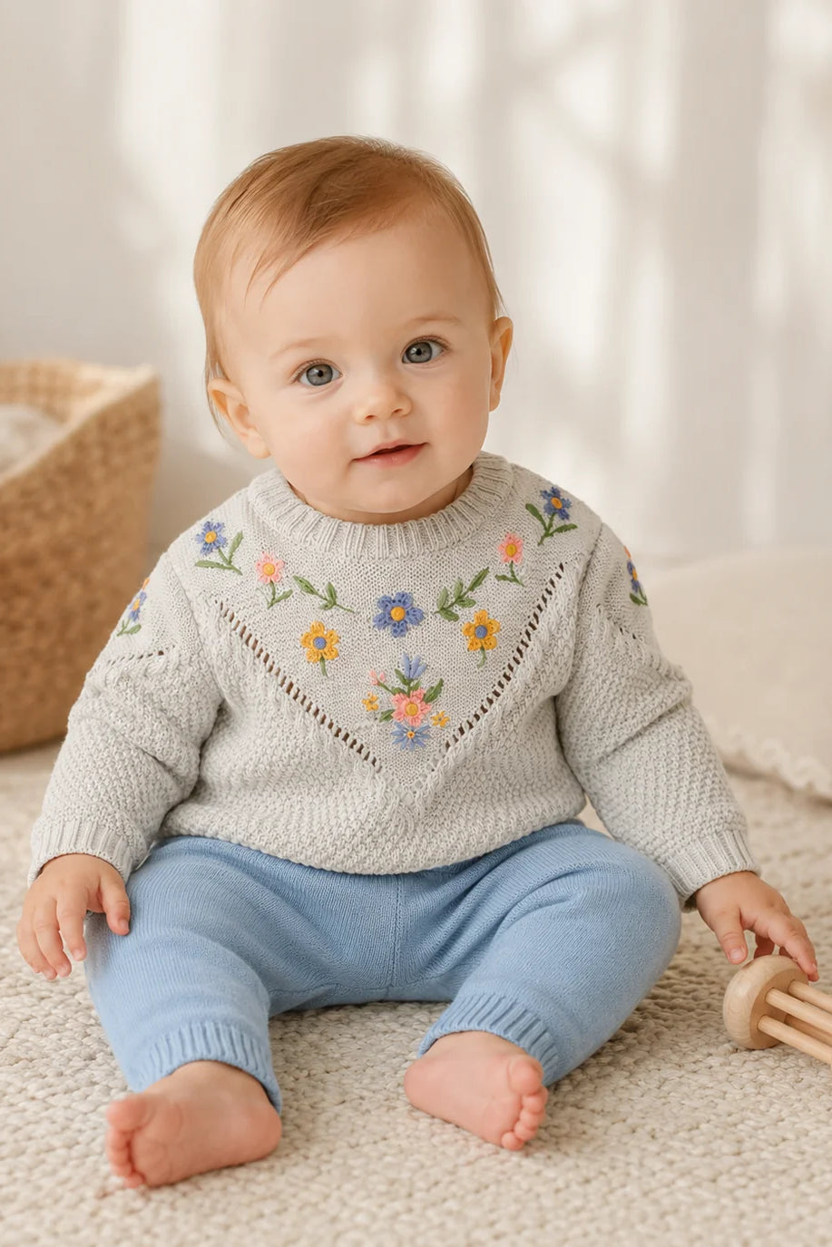 Ivy Floral Embroidered Baby Sweater