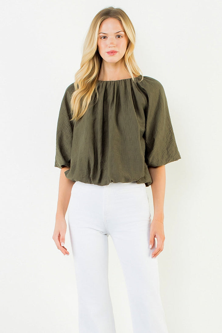 Bubble Hem Puff Sleeve Blouse