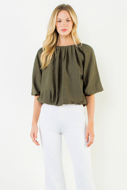 Bubble Hem Puff Sleeve Blouse