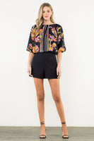 3/4 Sleeve Stripe Floral Mix Top