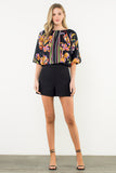 3/4 Sleeve Stripe Floral Mix Top