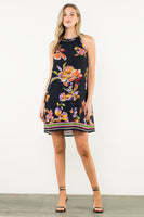 Floral Stripe Mix Halter Dress