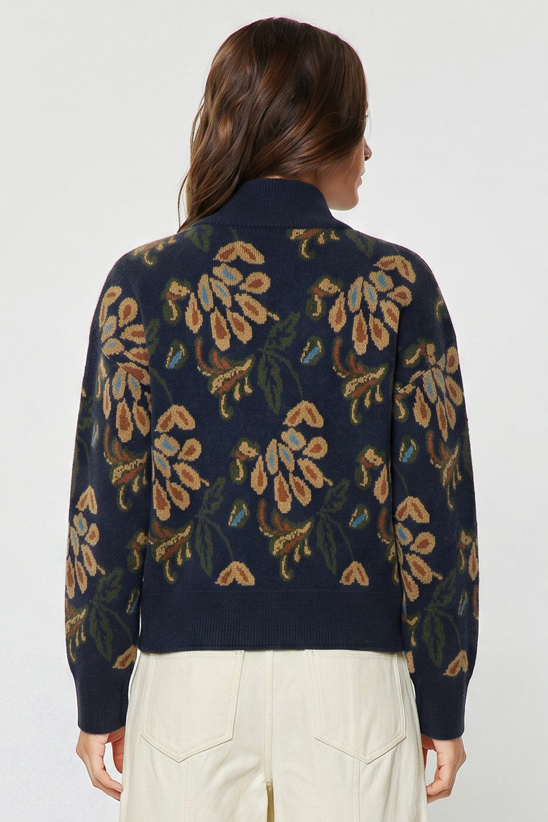 Jacquard Half Zip Sweater Dark Denim