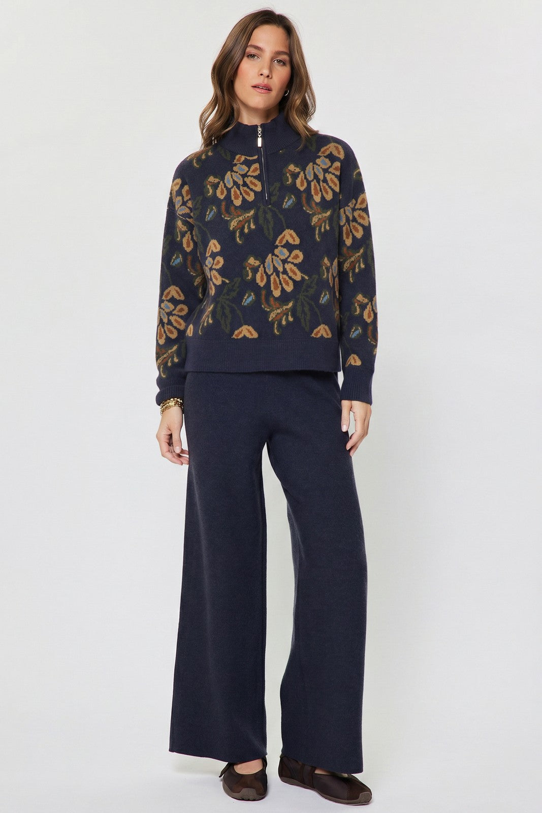 Jacquard Half Zip Sweater Dark Denim