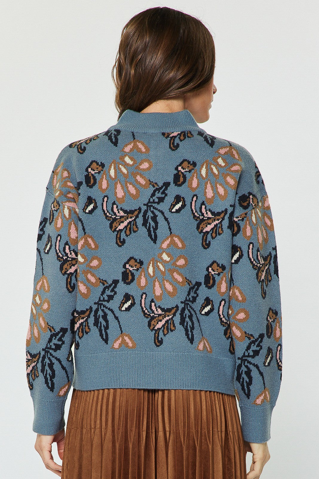 Jacquard Half Zip Sweater Dusty Blue