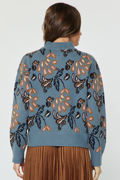 Jacquard Half Zip Sweater Dusty Blue