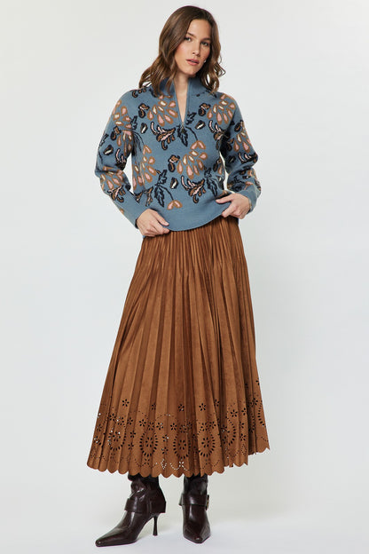 Jacquard Half Zip Sweater Dusty Blue