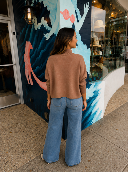 Aja Crop Mock Neck Sweater Mocha