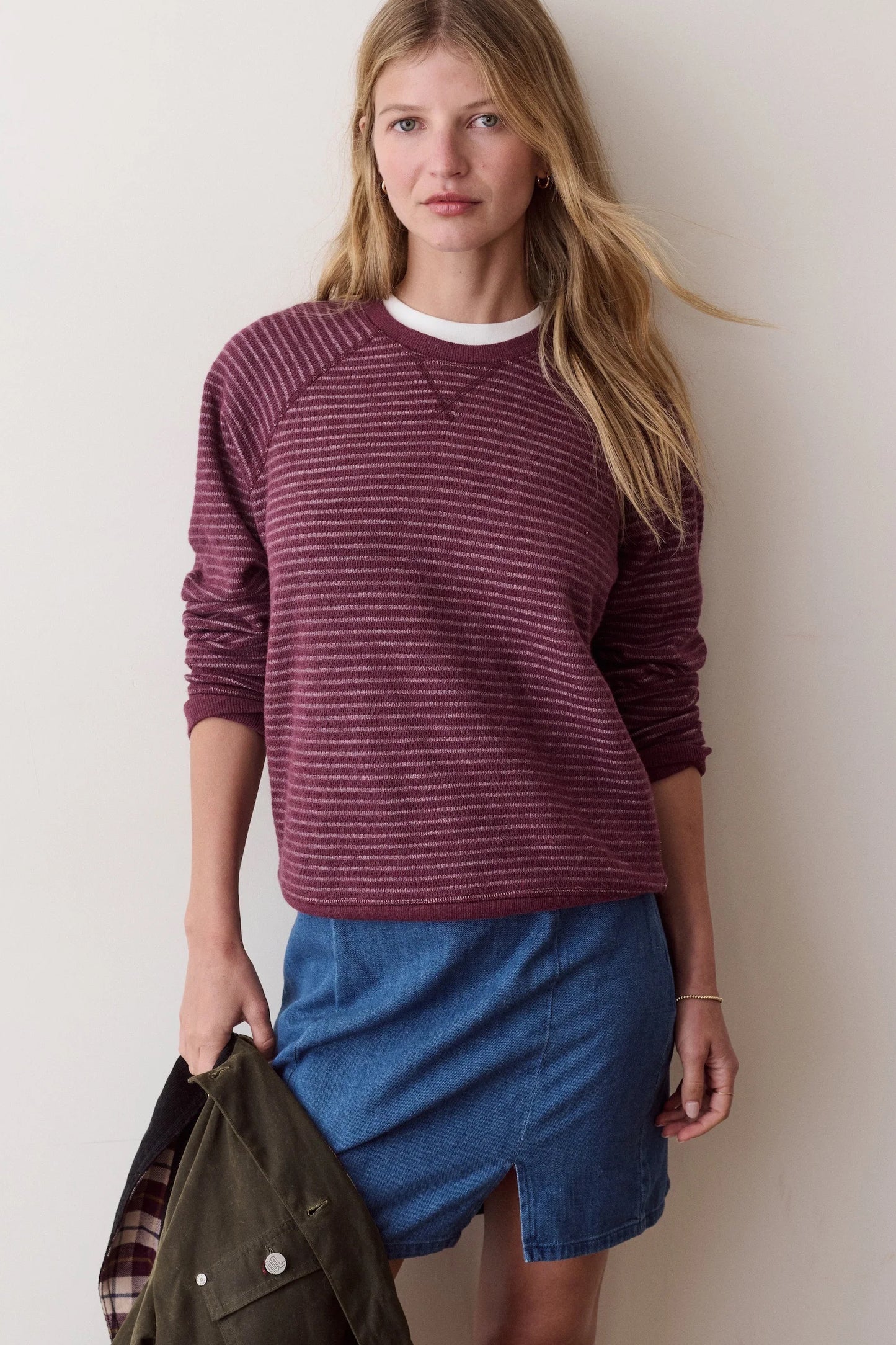 Juno Textured Raglan Cabernet Stripe