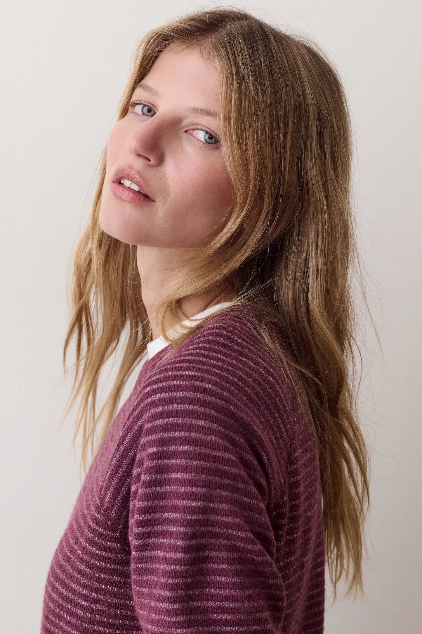 Juno Textured Raglan Cabernet Stripe