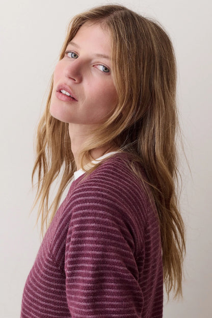 Juno Textured Raglan Cabernet Stripe