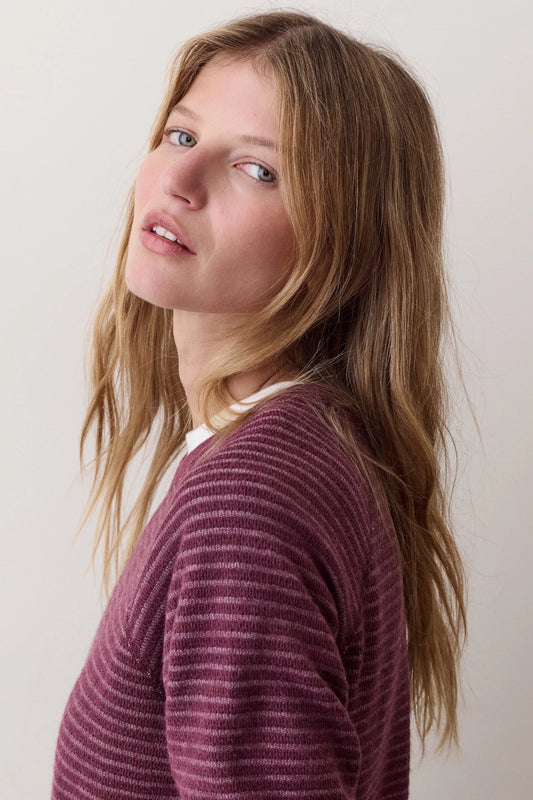 Juno Textured Raglan Cabernet Stripe