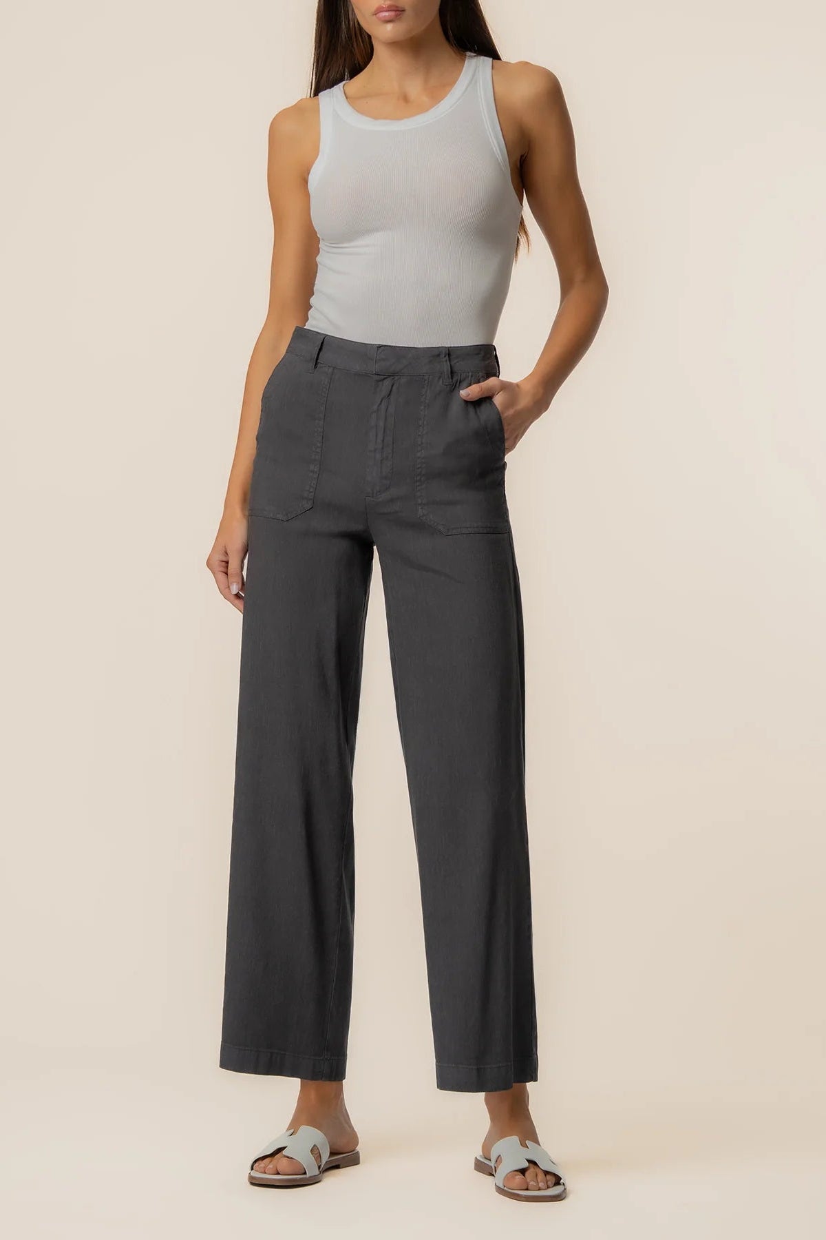 Topaz Linen Wide Leg Charcoal