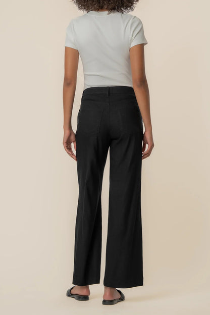 Meg Straight Leg Linen Blend Pants Black