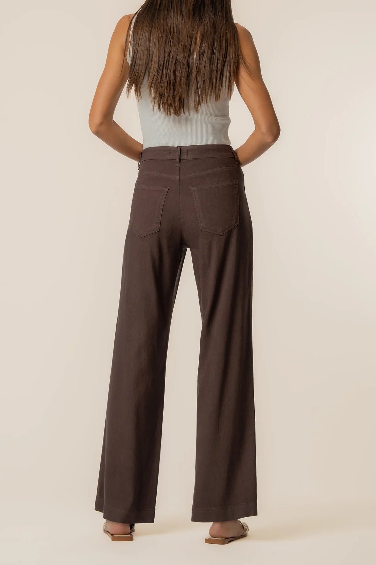 Meg Straight Leg Linen Blend Pants Chocolate