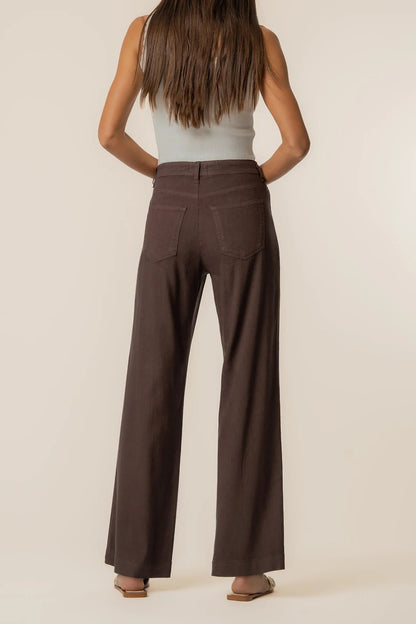 Meg Straight Leg Linen Blend Pants Chocolate