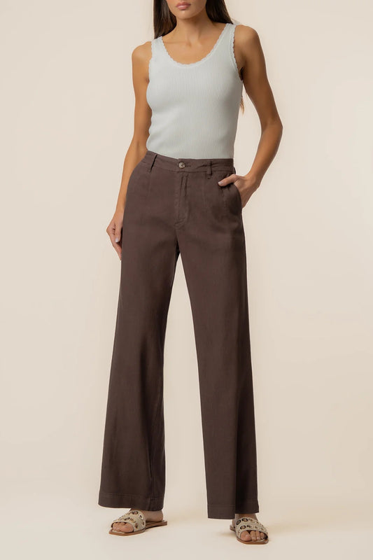 Meg Straight Leg Linen Blend Pants Chocolate