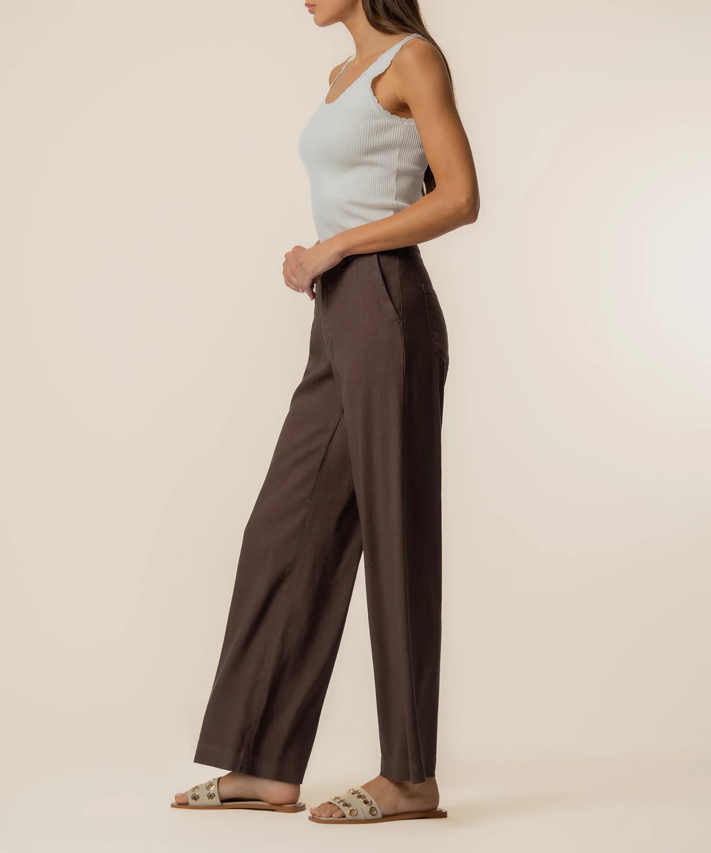Meg Straight Leg Linen Blend Pants Chocolate