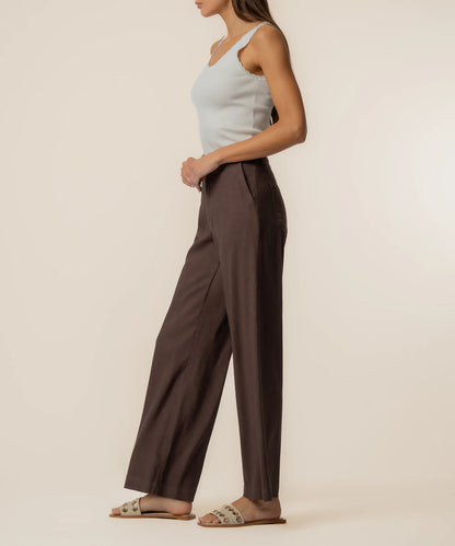 Meg Straight Leg Linen Blend Pants Chocolate