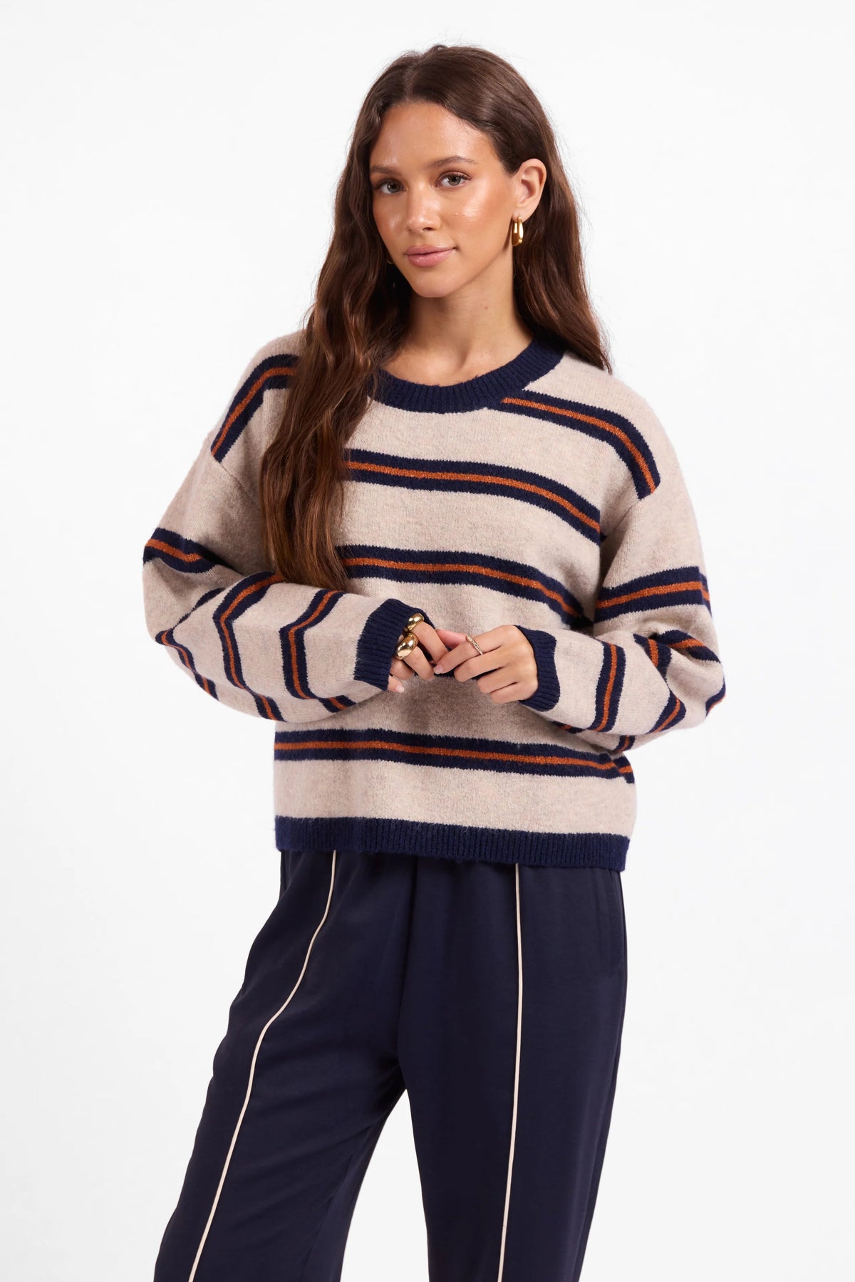 Hudson Stripe Crewneck Sweater Navy Rust