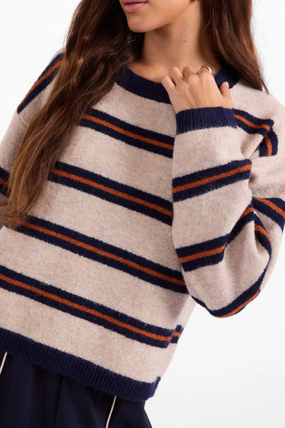 Hudson Stripe Crewneck Sweater Navy Rust