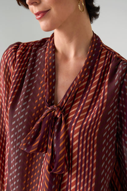 Long Sleeve Blouse with Neck Tie