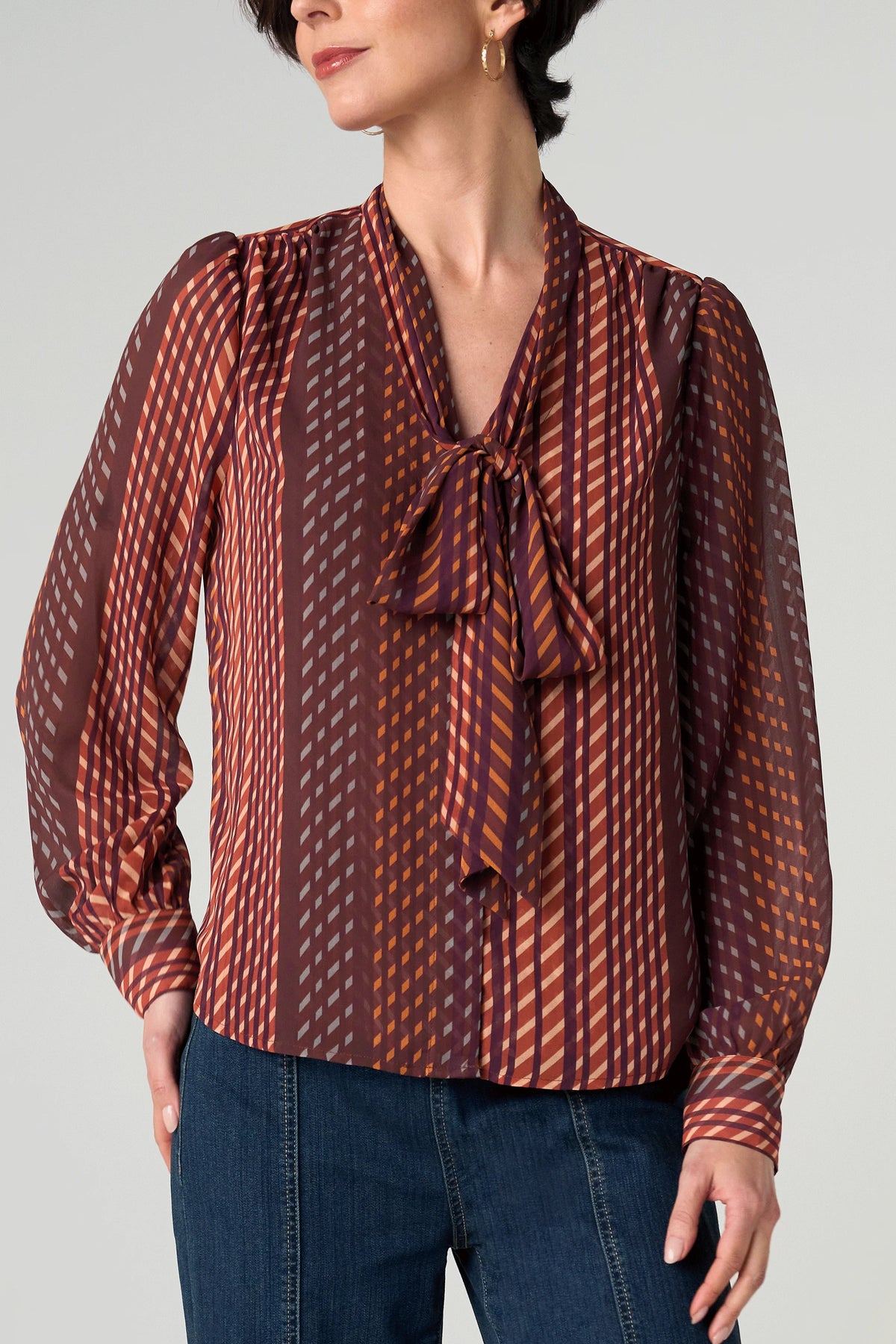 Long Sleeve Blouse with Neck Tie