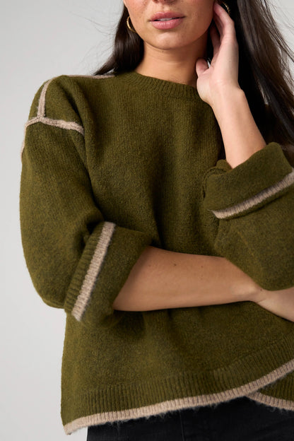 Sweater with Tulip Hem Olive Mushroom