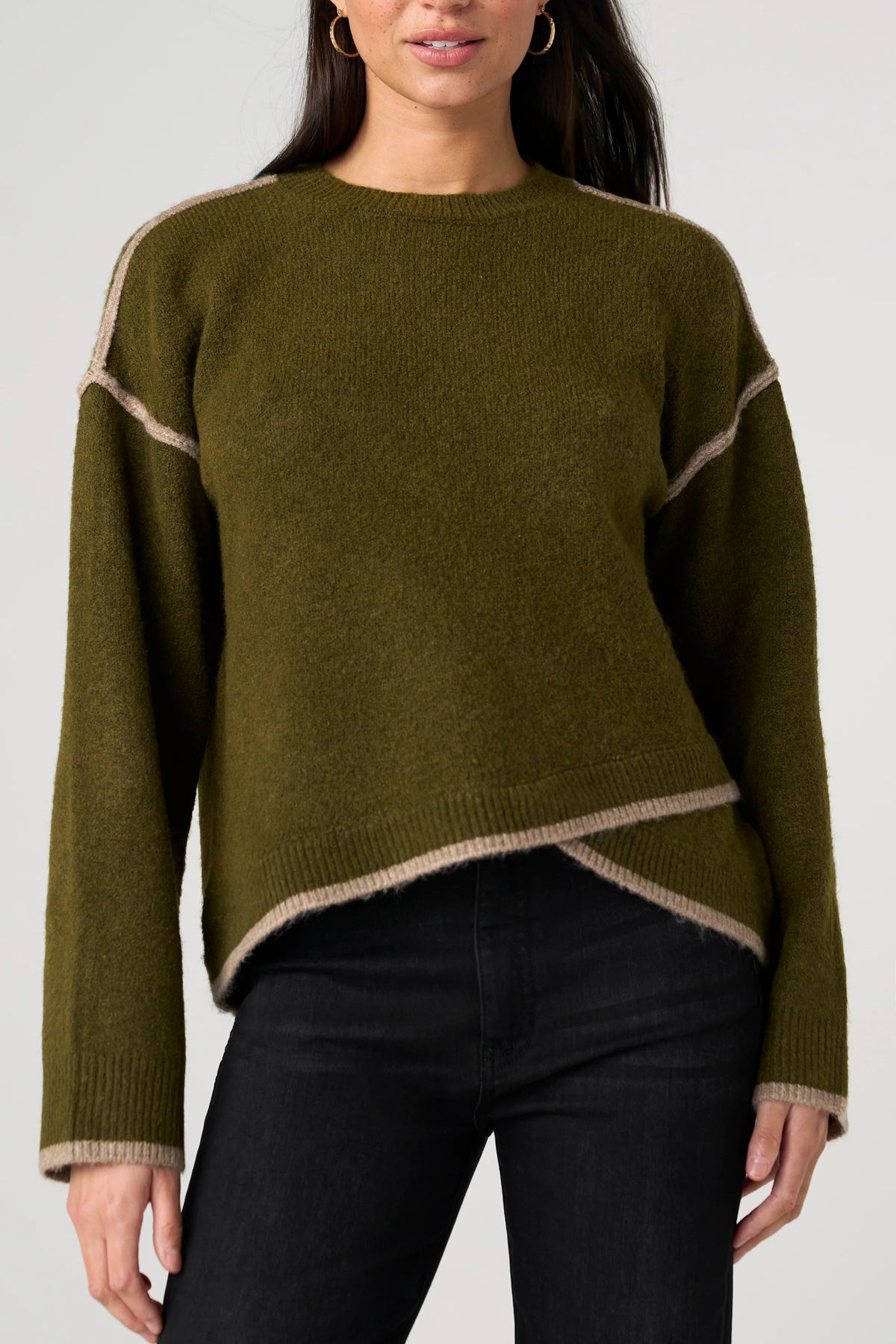 Sweater with Tulip Hem Olive Mushroom